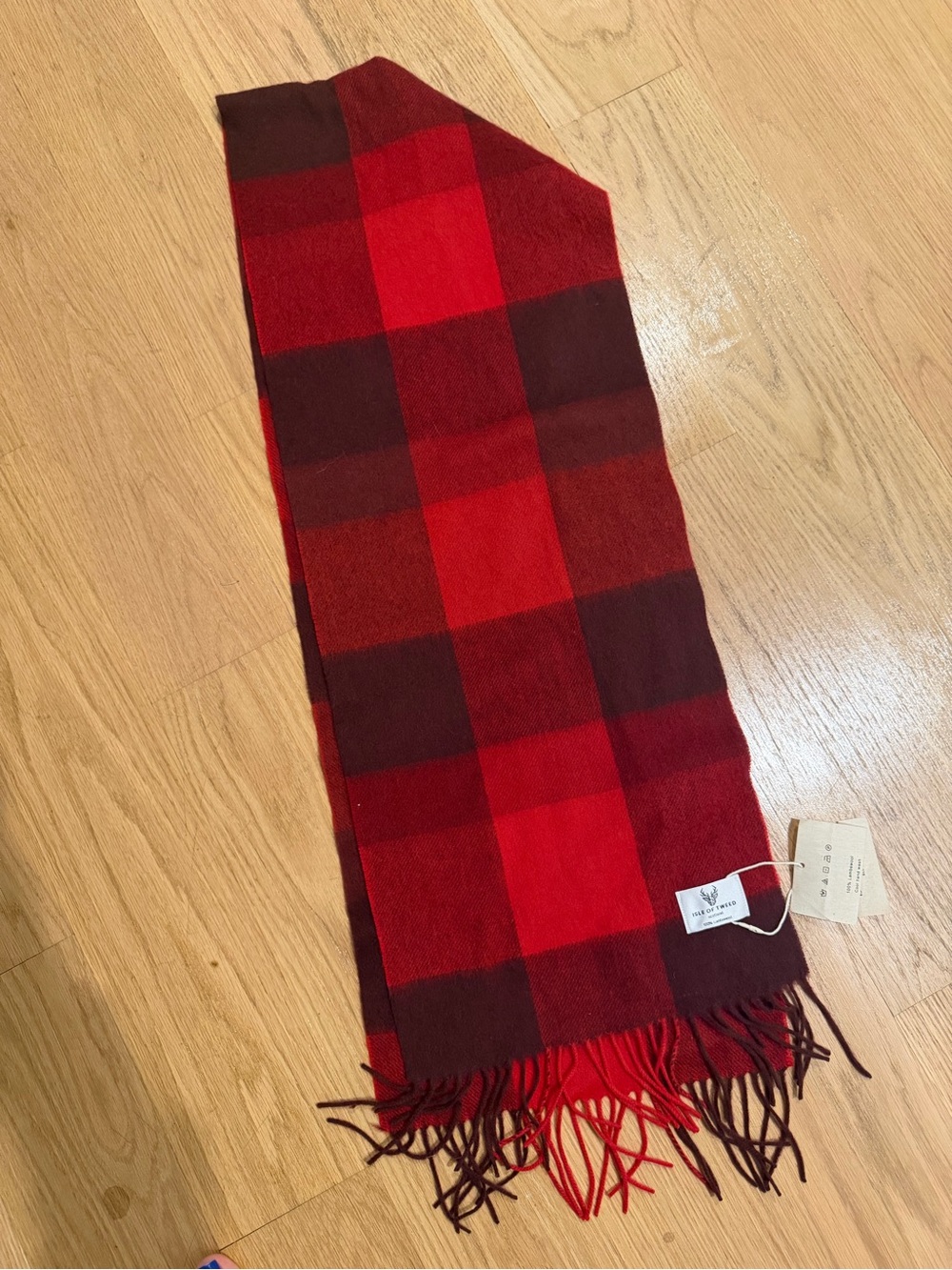 Isle of Tweed Lambswool Plaid Scarf in Red and Burgundy